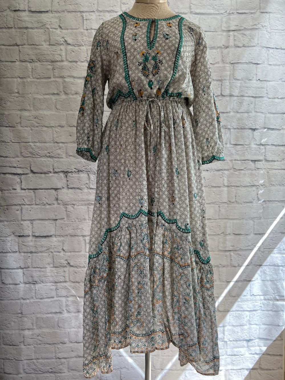 Lucky Brand Evelyn Embroidered Boho Maxi Dress Size M